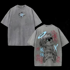 Gojo Satoru Vintage Washed Oversized T-Shirt – Jujutsu Kaisen Anime Graphic Tee, Soft Cotton Casual Streetwear Apparel, Unisex Top, Gift for JJK Fans, Anime Aesthetic Outfit