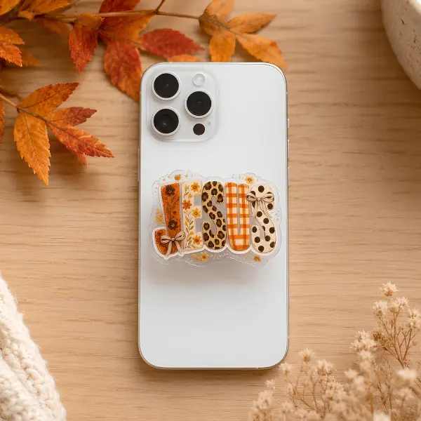 Fall Jesus MagSafe Phone Grip Leopard Plaid Christian Magnetic Kindle Holder Autumn Faith Bible Study Gift Phone Accessory