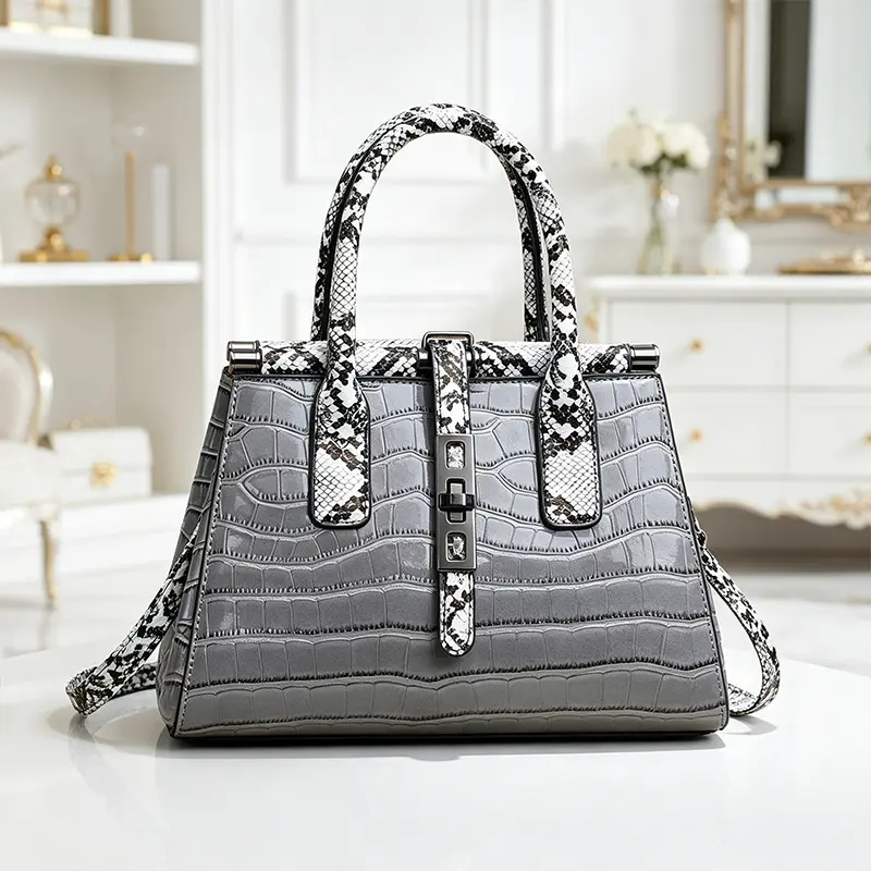 Women's Waterproof Crossbody Purse, Minimalist Textured Snake & Croc Print Commuter Bag with Large Capacity and Adjustable Strap