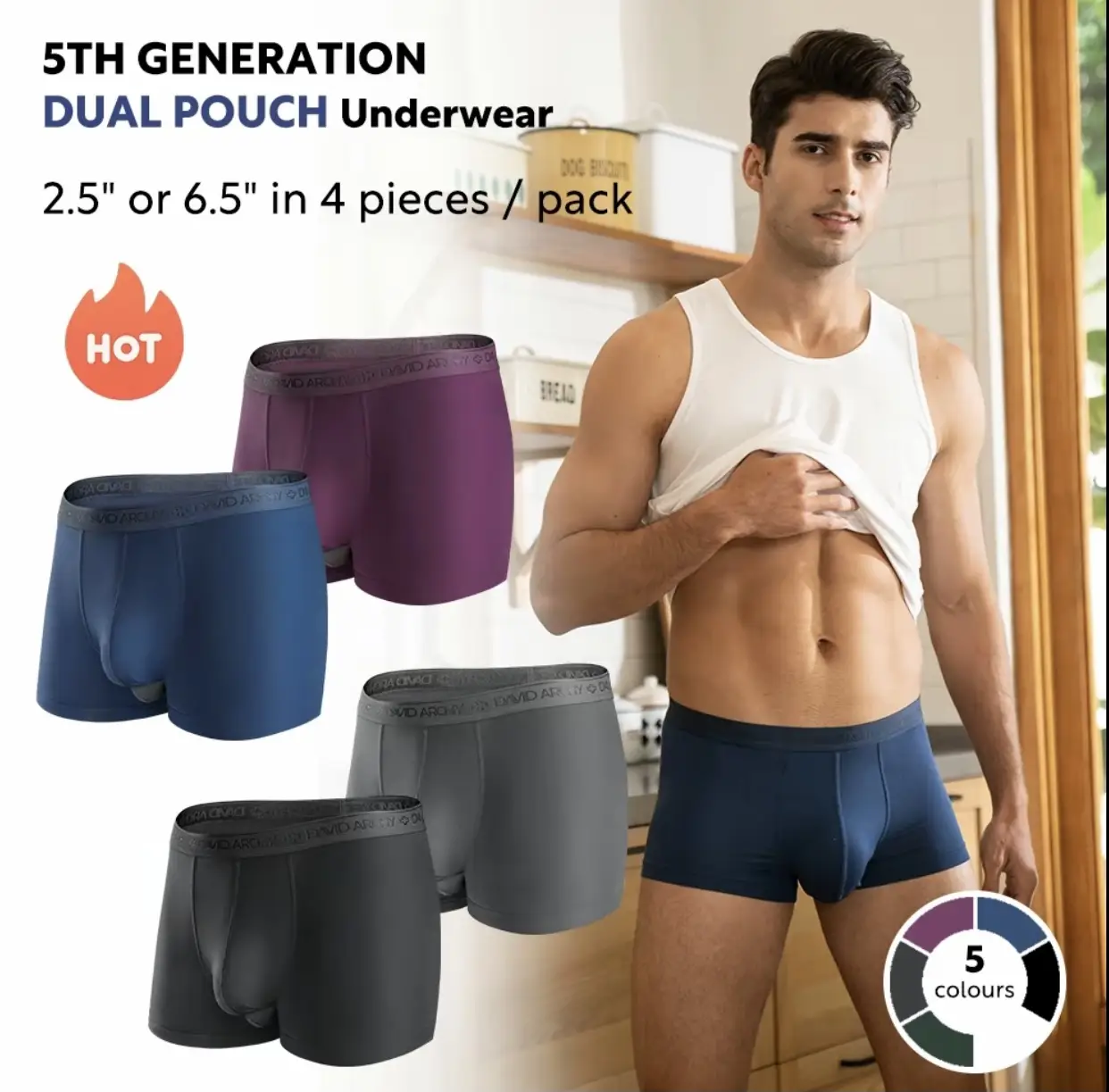 DAVID ARCHY Men's Dual Pouch Underwear Micro Modal Trunks Separate Pouches with Fly 4 Pack Ice Silk Cooling Sensation Comfort Odor Control Spandex Fab
