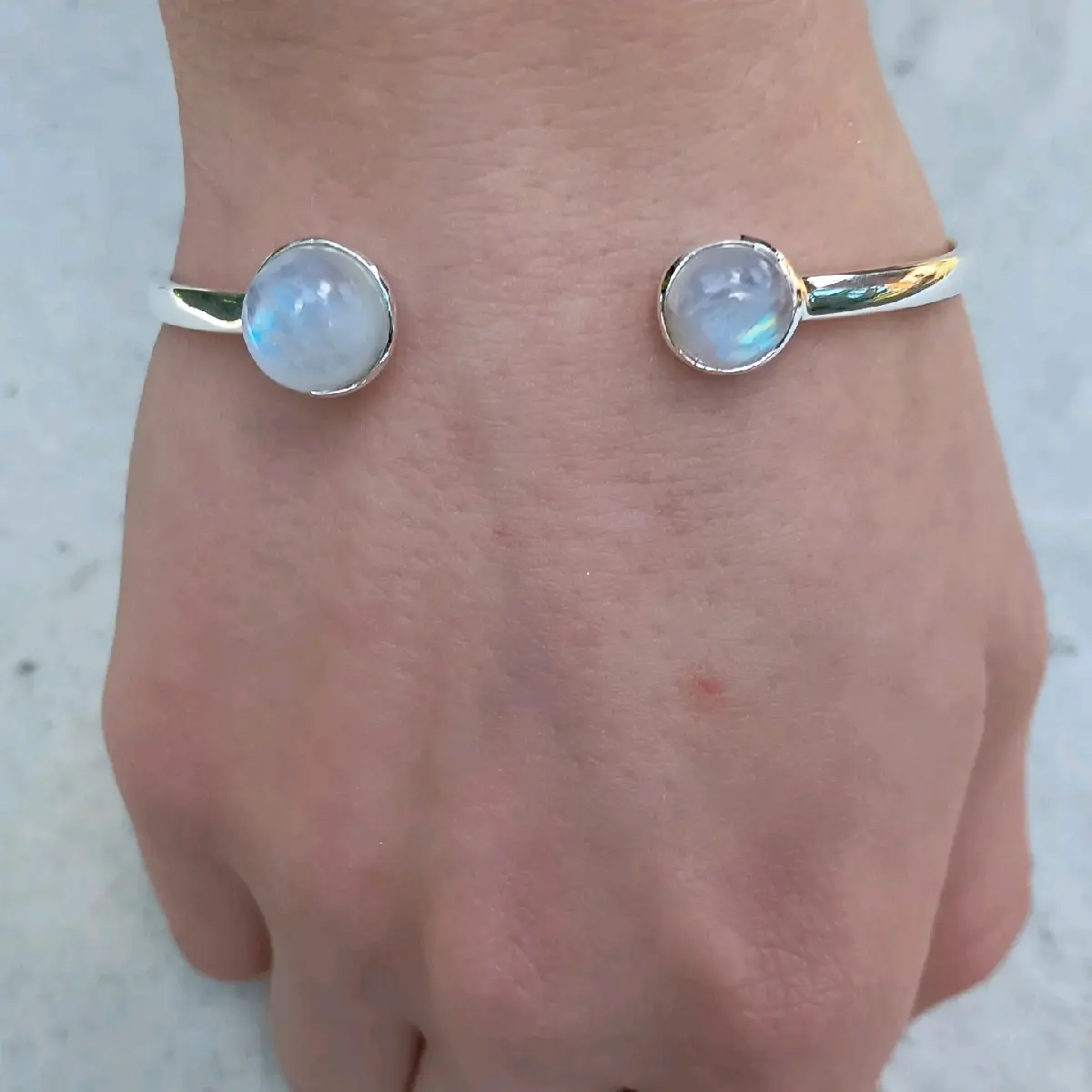 Round Rainbow Moonstone Cuff Bracelet