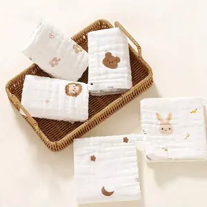 5pcs Baby Saliva Towels, Skin-Friendly Gentle Breathable Quick-Dry, Cute Print, Multi-Purpose for Daily Care, Bathing, Washing