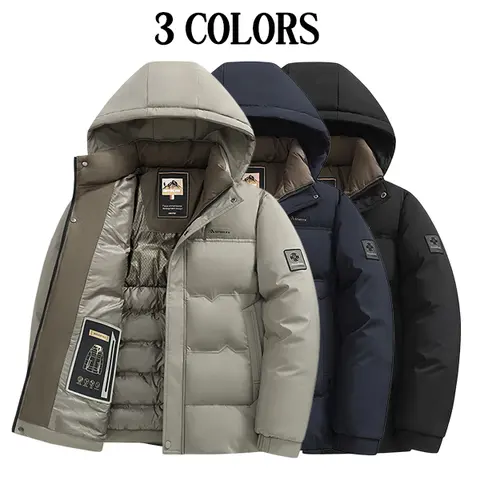 Men’s Casual Cotton Blend Plain Jacket - Short Hooded, Windproof, Cold-Resistant, Warm-Locking for Autumn Winter Outdoor Commute Wear