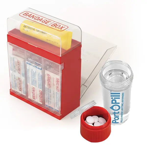 Kitchen Discovery: Bandage Box and Port-O-Pill - Set of 2 Bandaid and Medication Easy Travel Storage Organiser