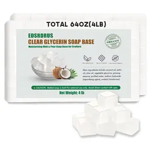 4LB Clear Unscented Glycerin Soap Base DIY Handmade Moisturizing Melt and Pour Soap for Crafting, Vegetable Glycerin & Coconut Oil, Easy to Cut