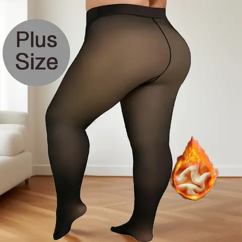 Plus Size Fleece Lined Tights Women Winter Thermal Legging,,Fleece Lined Tights Plus Size,Fleece Lined Tights One lined Seam, Fake Translucent Winter Warm Leggings for Women Control Top Thick Thermal Pantyhose