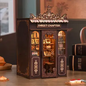 [Sweet Chapter]Book Nook Kit for Adults, DIY 3D Wooden Puzzle Bookend, Miniature Dollhouse Bookshelf Insert, Home Decoration Craft Project