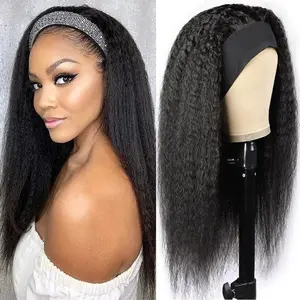 Kinky Straight Headband Wigs 18 Inch for Women, Glueless Non-Lace Front Synthetic Yaki Hair, Comfortable Daily Wear