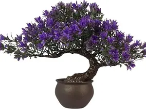 Fake Plants Plastic Artificial Bonsai Tree, Purple Room Decor Bonsai Tree for Home /Bedroom /Farmhouse/ Office /Desk Decor, Tall 9.5"