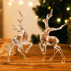 1pc/2pcs Elegant Crystal Reindeer Christmas Decorations, Transparent Acrylic Holiday Ornaments, Winter Wonderland Display Pieces, Perfect Xmas Gifts