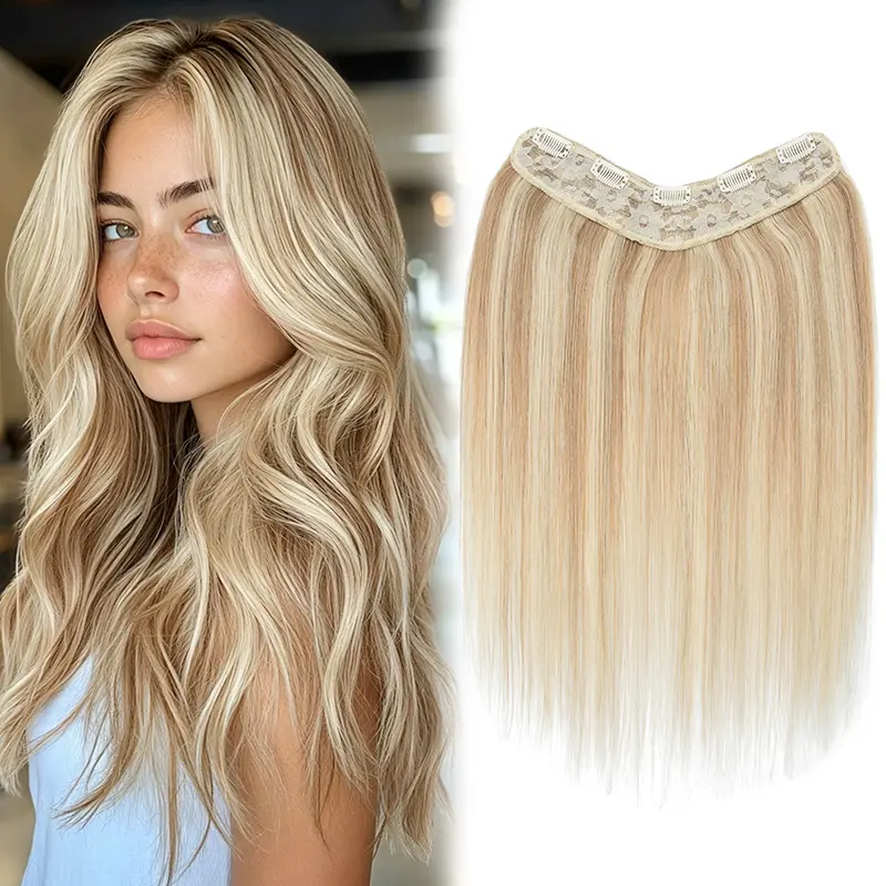 V Shape Remy Human Hair Extensions Clip In Hair Extensions 12 Inch-22 Inch Long Straight Invisible Hairpiece for Women Adding Hair Volume