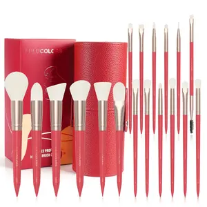 18-Piece Makeup Brush Set with Holder Case – Complete Makeup Brush Collection for Flawless Makeup Application in Red -Soft Bristles (Red) LULUCOLORS