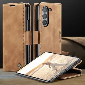 Faux Leather Flip Protective Phone Case with Card Holder, 1 Count Phone Case with Holder Slot, Phone Accessories Compatible with Samsung Galaxy Z Fold 6 5, Shockproof