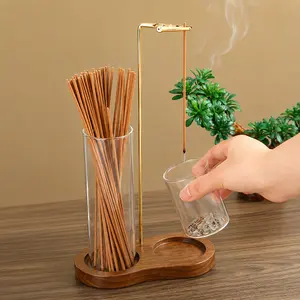 2 in 1 Incense & Candle Holder, Wooden Aromatherapy Incense Burner with Glass Ash Collector, Cozy Home Decor for Bedroom Living Room, Relaxing Scented Fragrance Gift