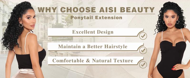 AISI HAIR Drawstring Ponytail Extension for Black Women Synthetic Clip in Ponytail Extension Long Curly Wavy Hairpieces for Daily Use Wavy