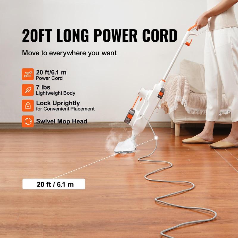 VEVOR Steam Mop,  , 8-in-1 Hard Wood Floor Cleaner with 7 Replaceable Brush Heads, for Various Hard Floors, Like Ceramic, Granite, Marble, Linoleum, Natural Floor Mop with 2 pcs Machine Washable Pads