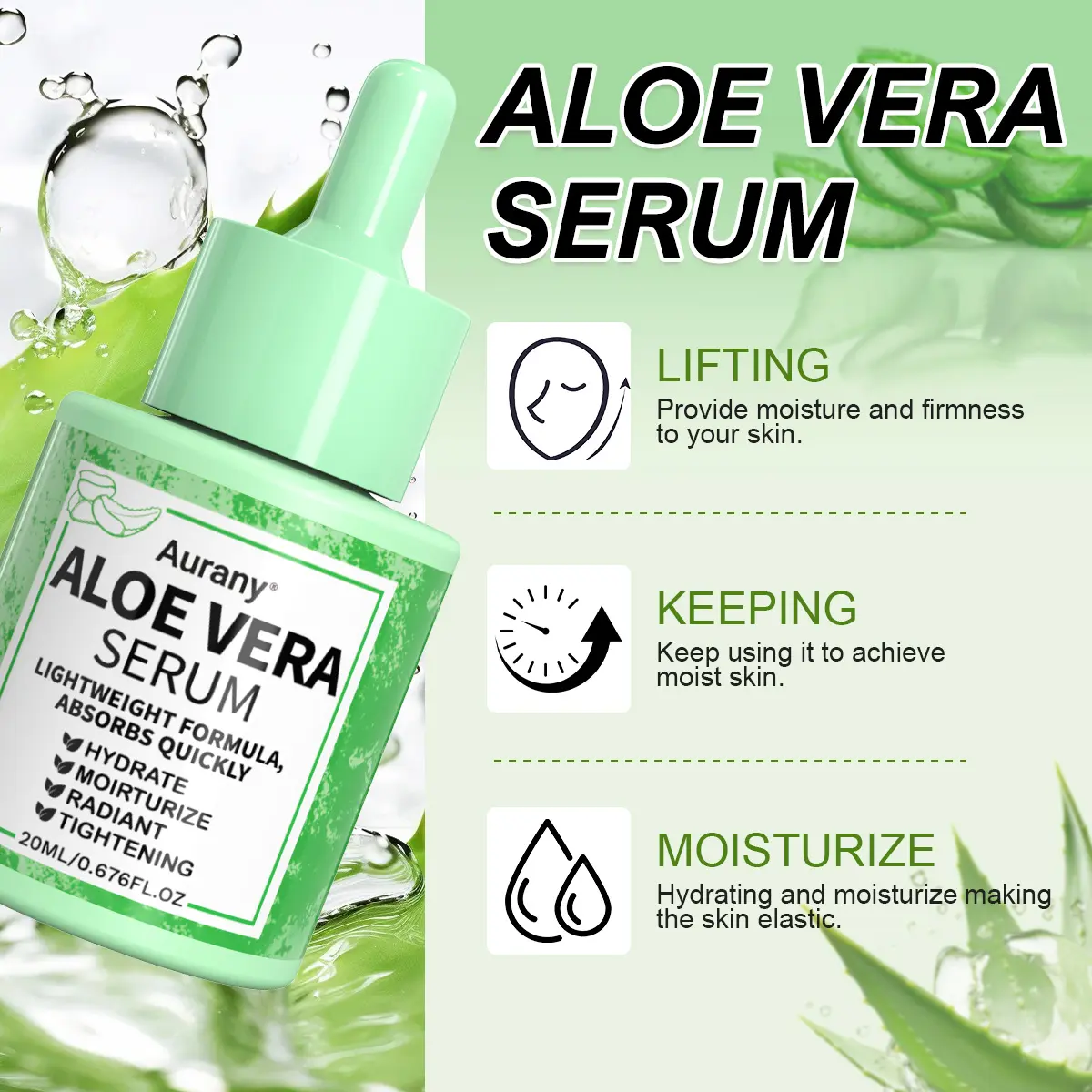 Aloe Vera Serum, Aloe Vera & Niacinamide Facial Serum - Lightweight  Soothing Aloe Essence for Hydrated Skin,