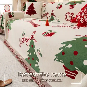 Christmas Tree Pattern Sofa Cover, Non-Slip, Holiday Design for Living Room or Bedroom, Fits 1-4 Seat Sofas