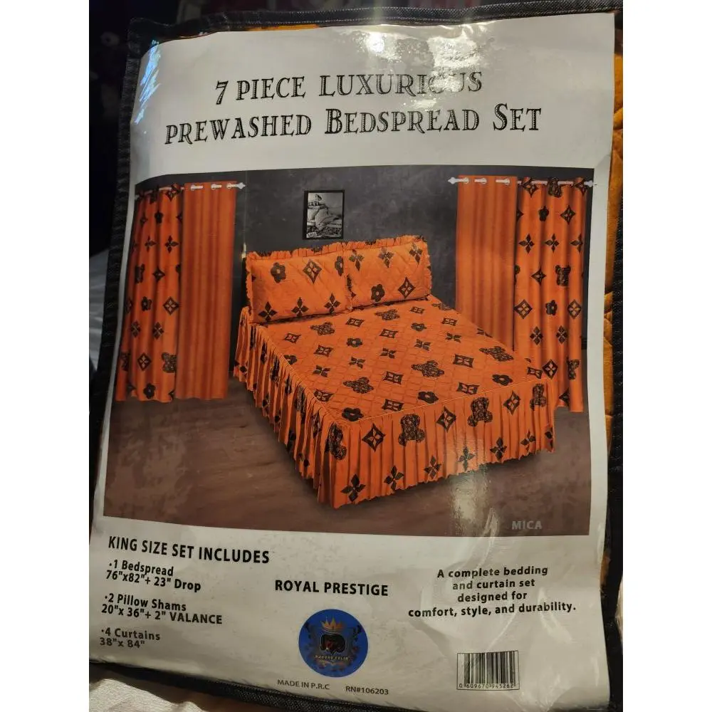 Royal Prestige 7 Piece Luxurious Prewashed Bedspread Set King Size with 1 Bedspread 2 Pillow Shams 4 Curtains for Comfort Style and Durability