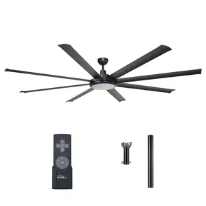 75 Inch Industrial Ceiling Fan with LED Light & Remote | DC Motor, Reversible, Downrod Mount