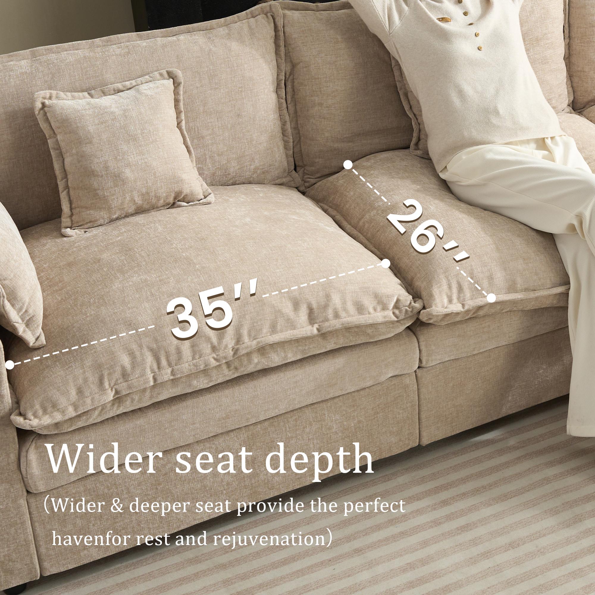 CAODOC 108" U-Shaped Modular Sectional Couch, Modern Camel Chenille Cloud Sofa with 2 Movable Ottomans, Fixed Arms, Deep Seat, Thick Cushions, Solid Wood Frame, Seats 5, Flexible Layout Sofas for Living Room