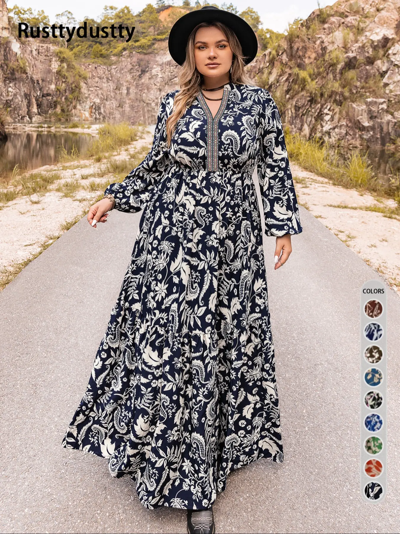 fitted lace wedding dress Berylove Women Navy Maxi Mother Dress Plus Size Flared Long Sleeves A Line Wedding Party Guest Dress, Navy / XL
