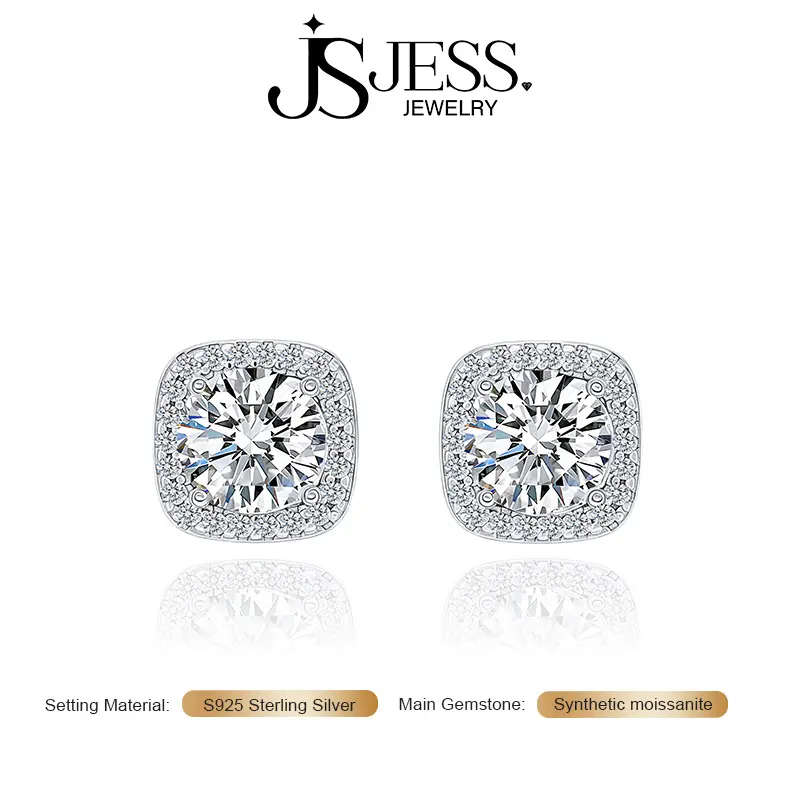 【Square Halo Studs】0.6/1/2CT 4/5/6.5mm Moissanite D Color VVS1 Stud Earrings S925 Sterling Silver platinum plated Earring For Men Women Wedding Gift