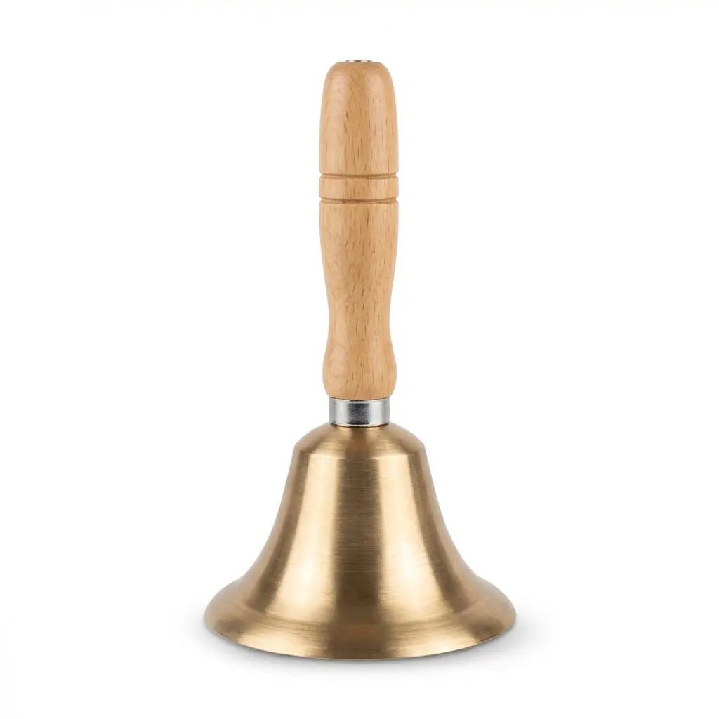 Brass Hand Bell 4 1/4" x 7 1/2" — Ritual &amp; Altar Bell with Wooden Handle