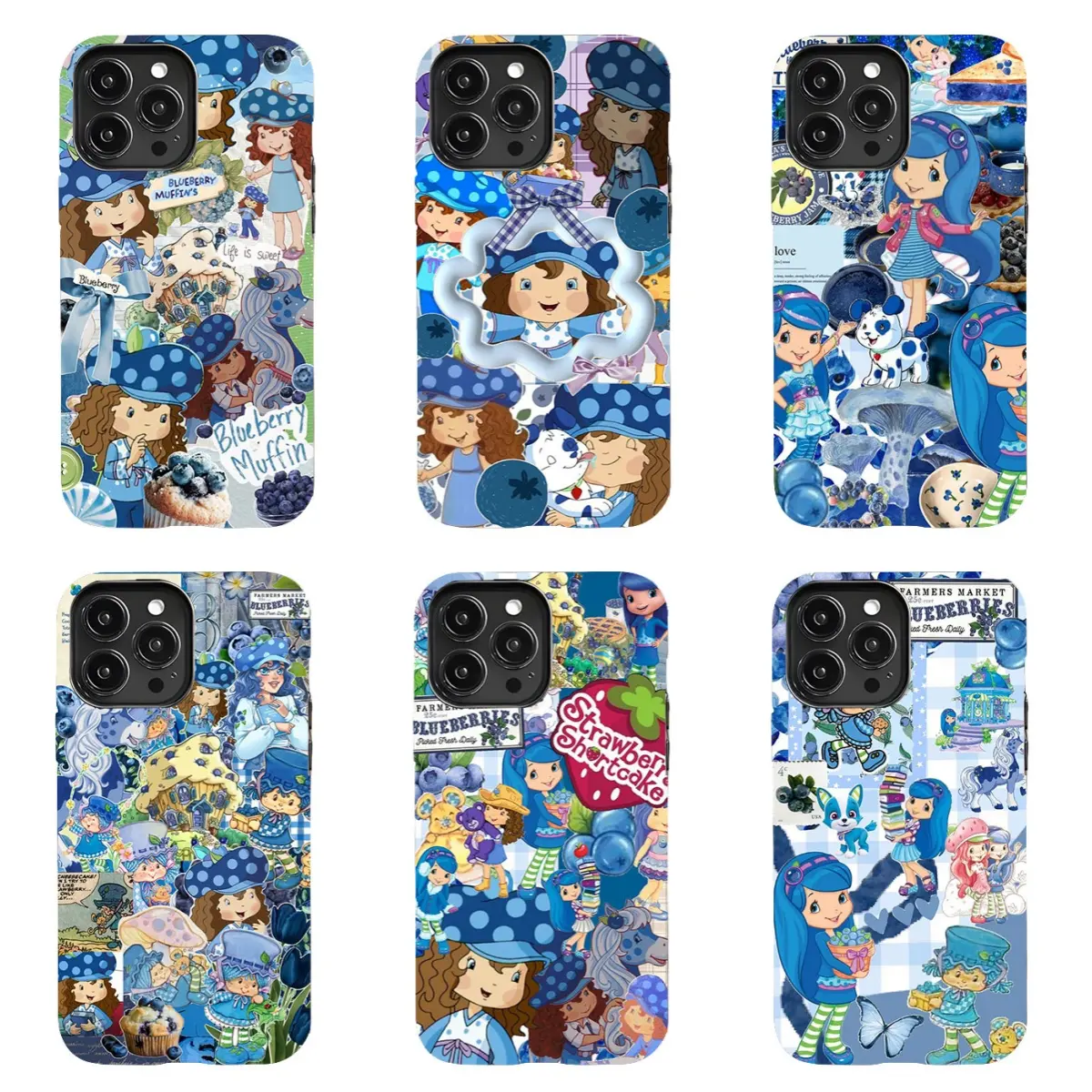 Strawberry Sweetheart & Blueberry Muffin Smartphone Case - 2000s Nostalgic Cartoon Style, Blueberry Tea Art Aesthetics, Cute Collage Print, Protective Handheld Cellphone Case for iPhone 11-17 Pro Max/Plus, Samsung Galaxy S23-25 Series Devices, Protection