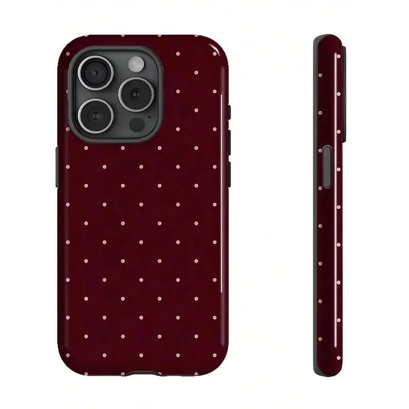 Glossy Red Wine Polka Dot Custom Polycarbonate Rubber Smartphone Case - Protective, Shockproof, Durable, Stylish Casing Cover for iPhone 1,2,13,14,15,16,17 Pro Max Plus Devices, Mobile Tech Accessories with Impact Resistance