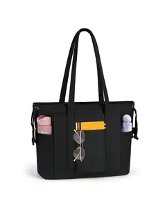 Women's Waterproof Canvas Tote Bag with Zipper, Stylish College Shoulder Bag for Work Travel & School, Lightweight Office Bag, Versatile Multi Functional Teacher Bag with Compartments, Side Organizer Bag, Casual Tote Bag