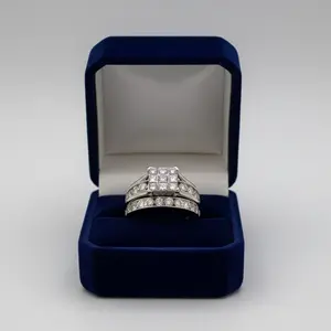 10K White Gold Diamond Engagement & Wedding Ring Set - 1.14ct