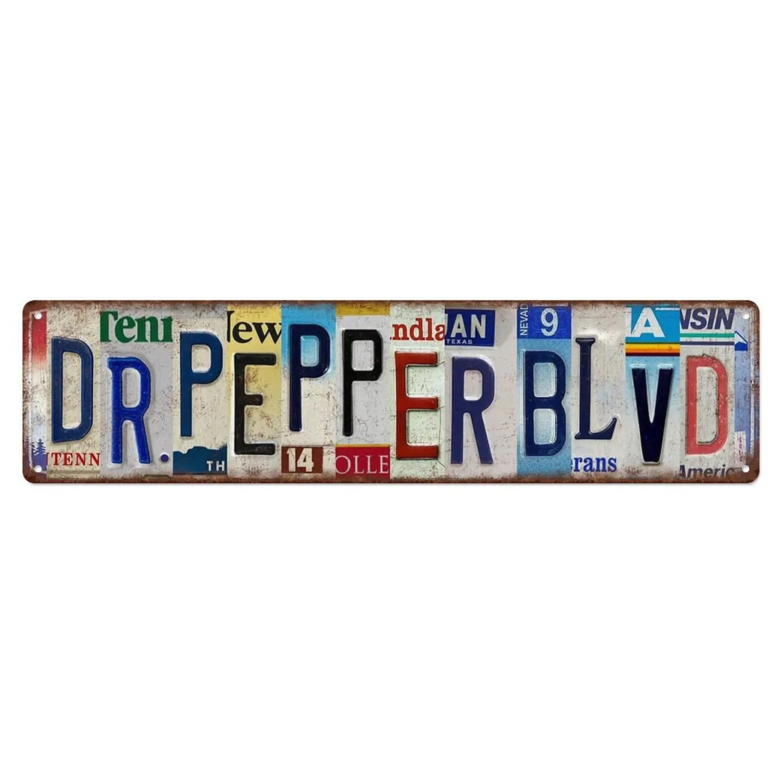 Vintage Dr. Pepper Blvd Street Tin Wall Plaque - 16x4 in Rustic Compact Lead-Free Alum Metal Aluminium Sign, Home Decor Products, Daily Wall Hanging for Home Bar Owners