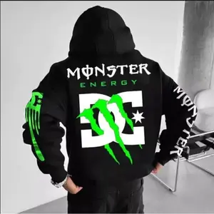 Monster Energy Printed Fleece-lined Unisex Hoodie - Casual Washed Finish for Men & Women