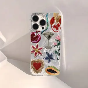 Fashion Unique Beaded Heart, Pomegranate, Star, Flower Pattern Waterproof Anti-Fingerprint Scratch-Resistant Transparent Imd Soft Case for iPhone