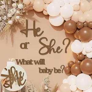 Large Gender Reveal  for Backdrop Wooden  Shower Sign He or She What Will  Be Balloon Arch Decor Gender Reveals Welcome Sign Girl or Boy Party Stickers  Party Banner Photo Props