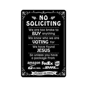 Humorous No Soliciting Sign for Front Door - Funny "We're Voting for Jesus" Metal Sign for House - Perfect Decorative Sign to Discourage Unwanted Visitors, 8 x 12 Inch
