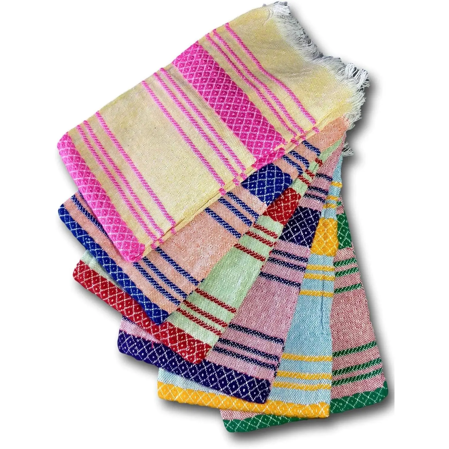 6-Piece Cotton Napkin Set, 22"x18" Multicolor Traditional Pattern Cloths for Dinner Table Linens or Tortilla Warmers, Six Pieces