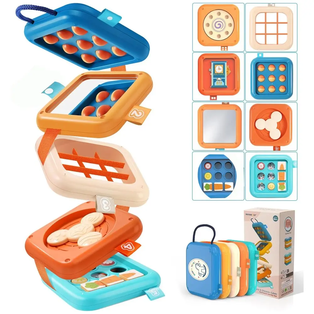 Montessori Busy Board Toy Cube, Toddler Busy Board, Preschool Busy Board, Sensory Board, Developmental Activity Board, Travel Activity Play Tray for Kids, Educational Learning Toy, Preschool Learning Tool for Boys & Girls, Birthday Gift