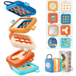 Montessori Busy Board Toy Cube, Toddler Busy Board, Sensory Board, Travel Activity Play Tray for Kids, Educational Learning Toy for Boys & Girls, Birthday Gift
