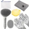 6pcs Dog & Cat Grooming Bath Kit - Pet Grooming Supplies with Cleaning Towel, Washing Gloves, Slicker Shed Lift, Shampoo Scrub Tool, Shedding Aid, Plastic Parts (Includes Cleaning Tools)