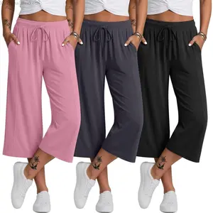 Pack Women's Capri Pants Wide Leg Lounge Loose Yoga Pants Casual Elastic Waist Cropped Capris with PocketsXXGlobalBasket8AB17NorthVibe