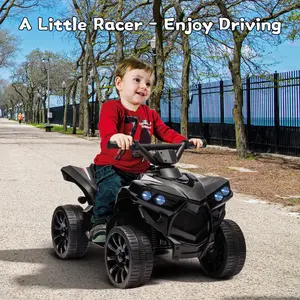 GARVEE Electric ATV 6V Ride-On Toy Car with Music, LED Lights, 1.8mph Max Speed, 55 LBS Weight Capacity, 4 Wheeler, Black