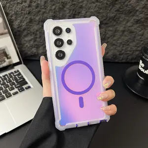 [Free!!Ship!] Heavy Duty Protection Color Changing Laser Case for Samsung Galaxy S25 Ultra S24 S23 Mag Safe Iridescent Back Four-Corner Drop Protection Phone Cover