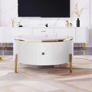 [SOIYELIFE] Modern Round Coffee Table with 2 large Drawers Storage Accent Table(31.5'') Fine furniture