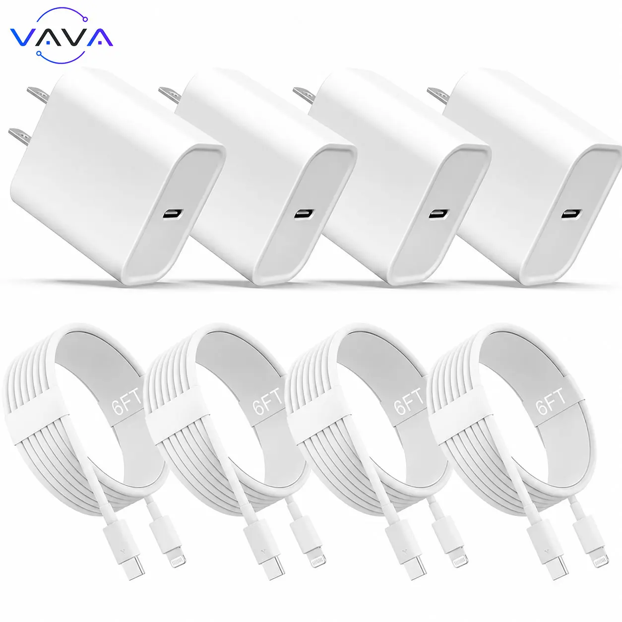 2-Pack 20W Super Fast Charging USB-C Wall Charger Block with 2-Pack 6FT USB-C to Lightning Cable for iPhone 14/13/12/11 Pro Max and More