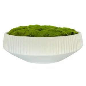 Macomine Design Moss Bowl | 12" Diameter | Artificial | Lightweight Ceramic | Fluted Bowl | Home Décor