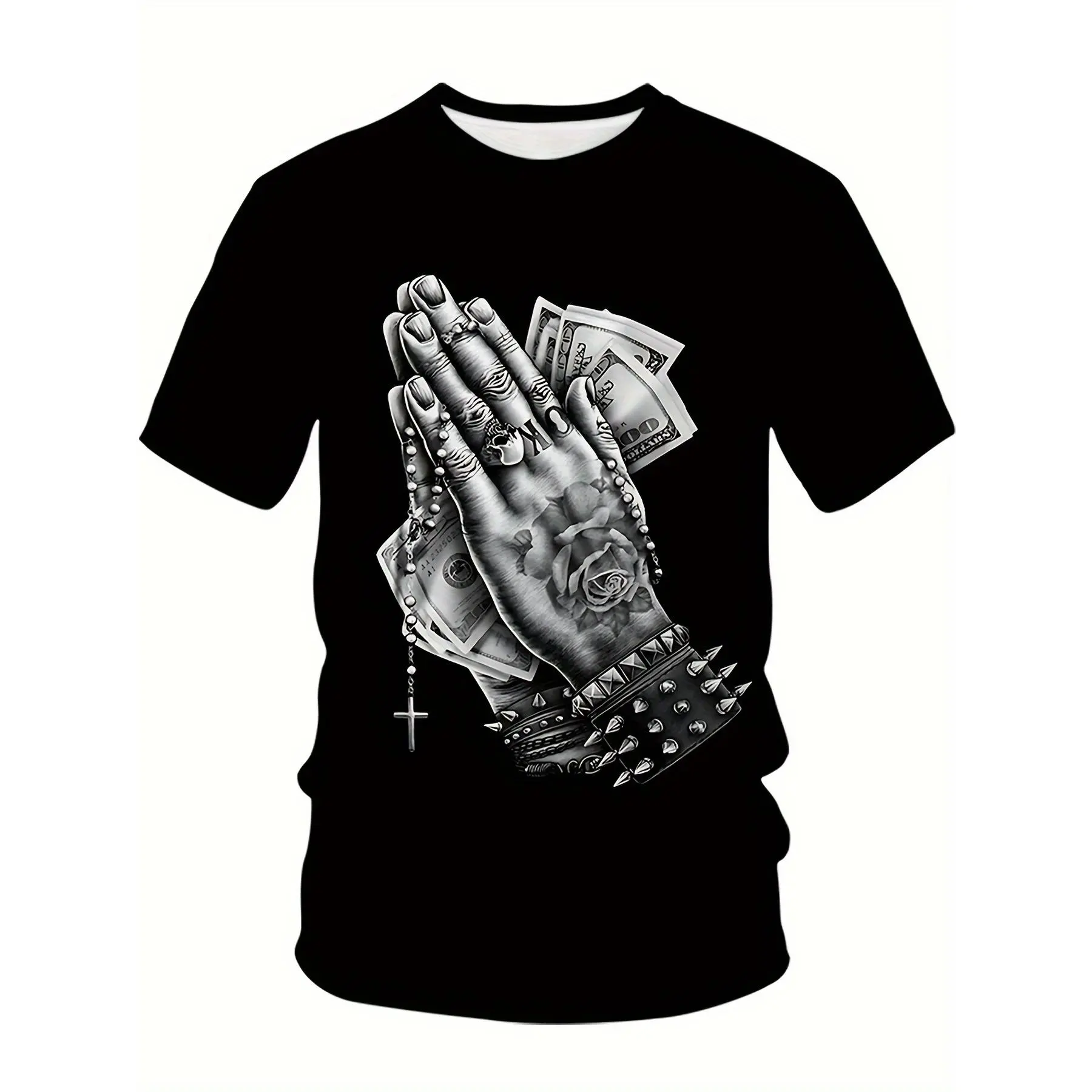 EWH Men's Large-Size Cotton Dollar & Money Graphic Printed Round Neck Short-Sleeve T-Shirt - Summer Casual Streetwear Menswear Top for Classic Jeans Styling