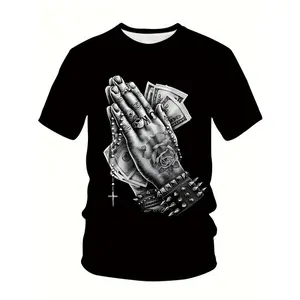 EWH Large size men's dollar and money graphic printed T-shirt summer, fashion casual short-sleeved T-shirt men