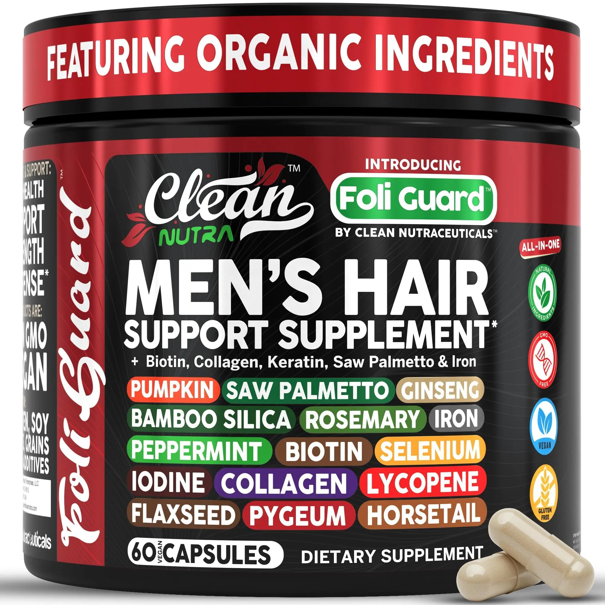 Clean Nutra Biotin, Collagen, Keratin, Iron, Pumpkin, Saw Palmetto, Ginseng, Bamboo Silica & More for Men's Hair Growth Supplement Capsules – FoliGuard